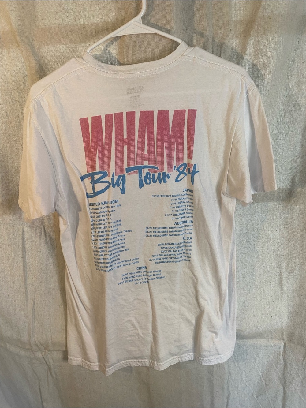 WHAM! Big Tour '84 Vintage Graphic Tee - White with Pink & Blue - Picture 5 of 9